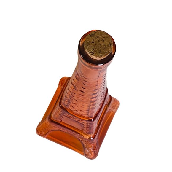 Eiffel Tower Bottle Orange Glass Decanter w/ Cork Liquor Barware Vintage 11" - Picture 5 of 6